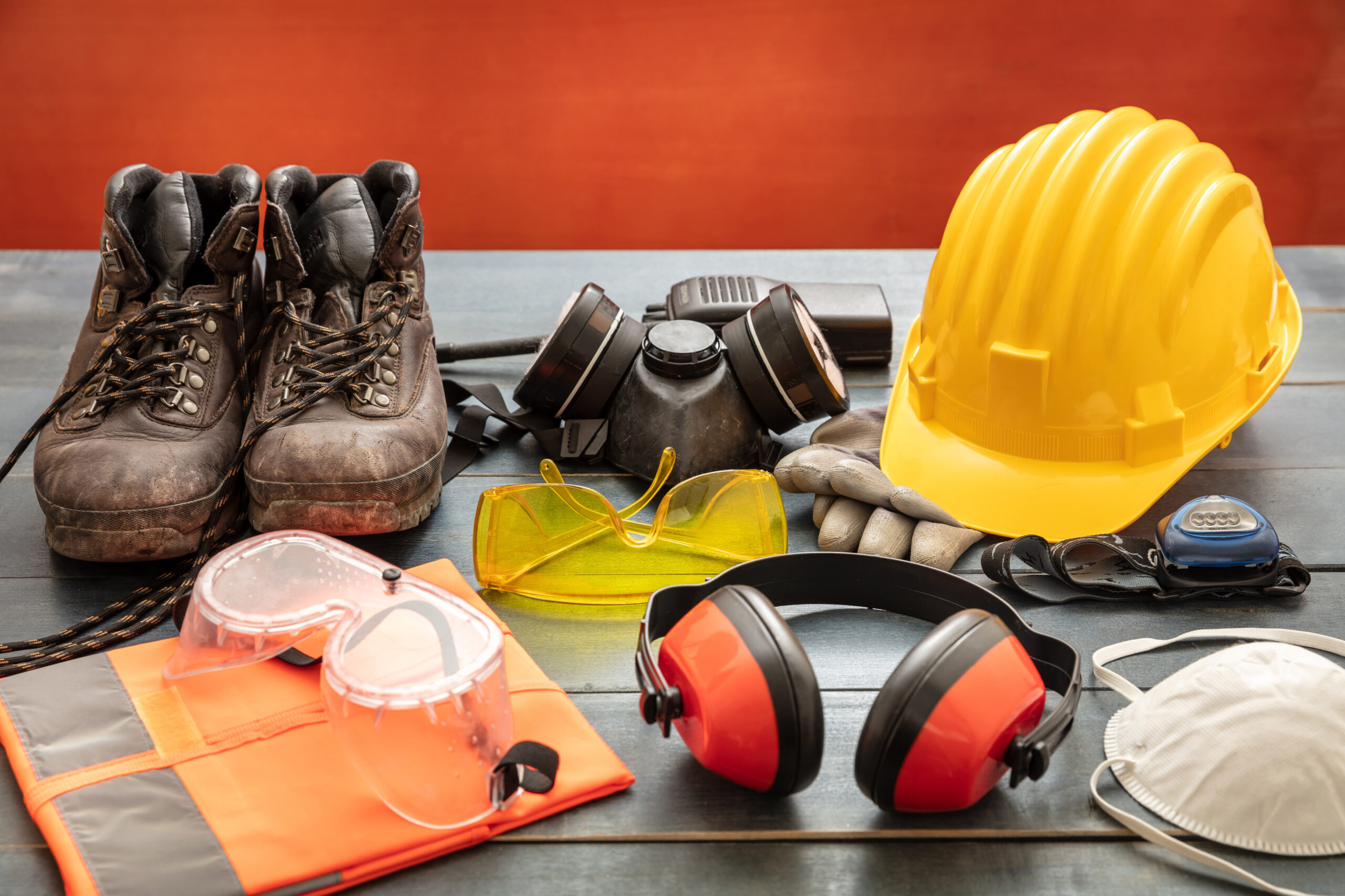 Work safety protection equipment. Industrial protective gear on